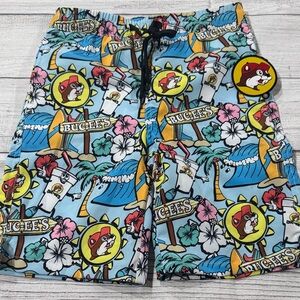 Buc-ee's Boys Swim Trunks - Blue Multi-Color Beach Print